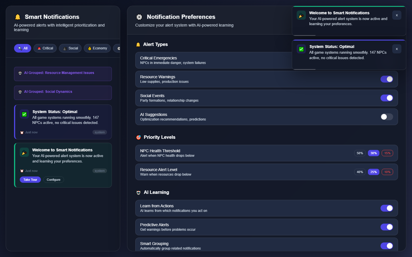 notifications panel